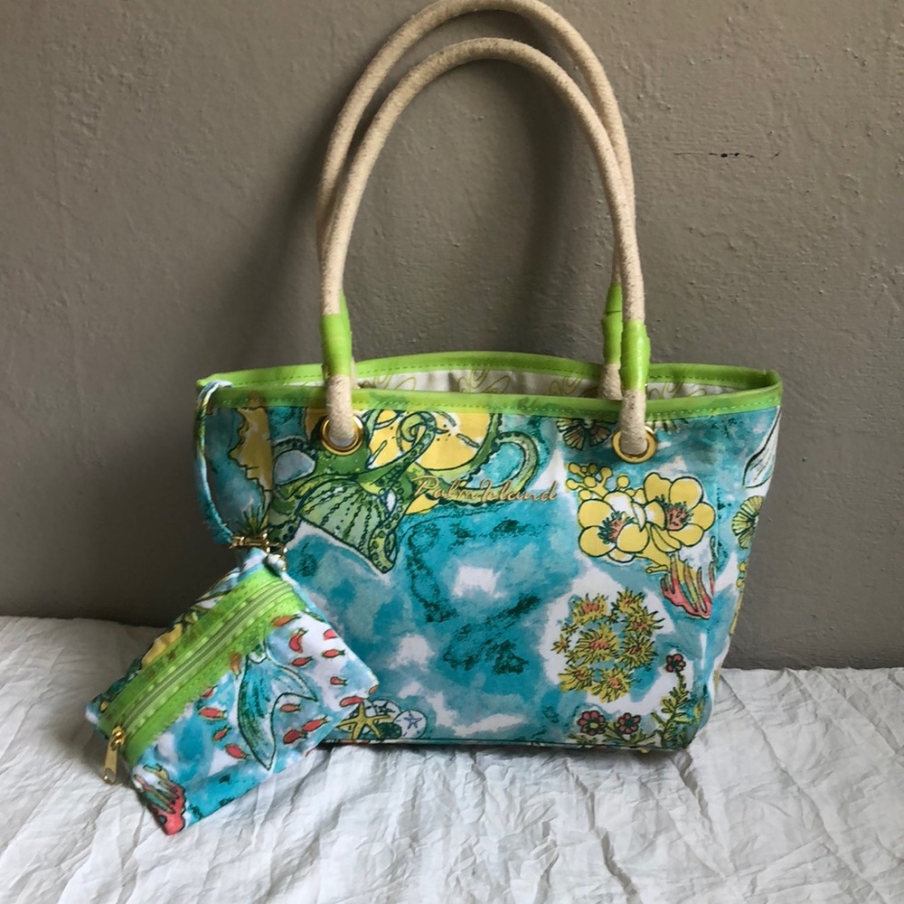 Blue and Green Artistic Shoulder Bag with Watercolor Design
